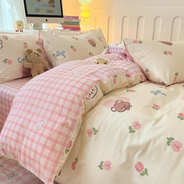 91家纺网 家纺一手货源 找家纺 晨希家居 2024新款全棉卡通活性印花四件套贝贝熊