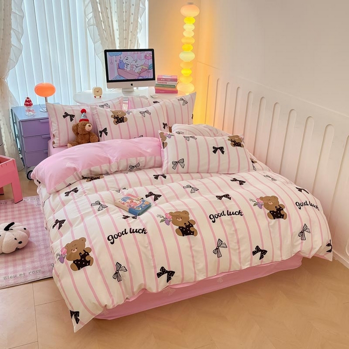 91家纺网 家纺一手货源 找家纺 晨希家居 2024新款全棉卡通活性印花四件套蝴蝶小熊