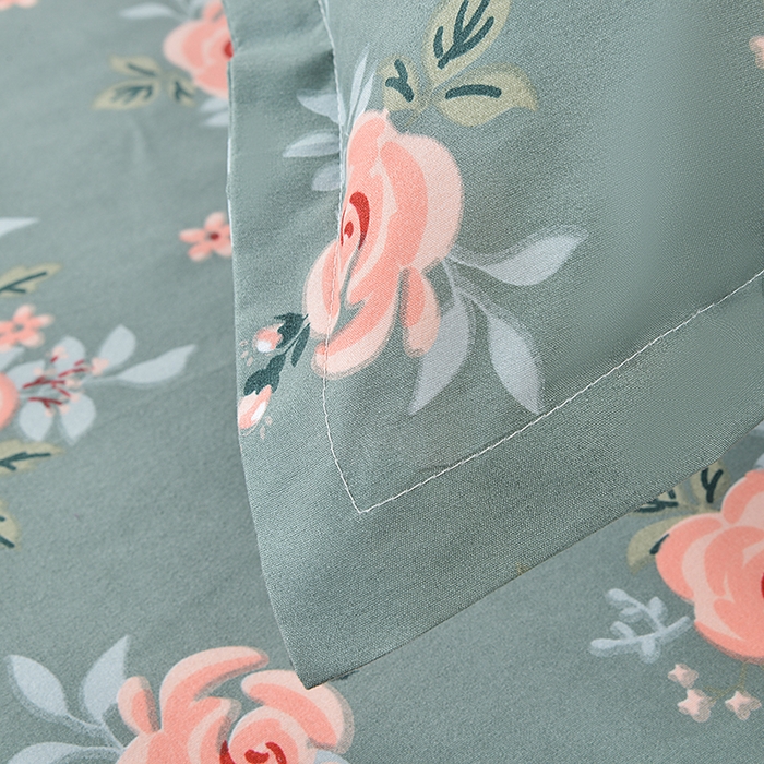 91家纺网 家纺一手货源 找家纺 小雨家纺 2026新款芦荟棉床裙三件套 春暖花开深绿