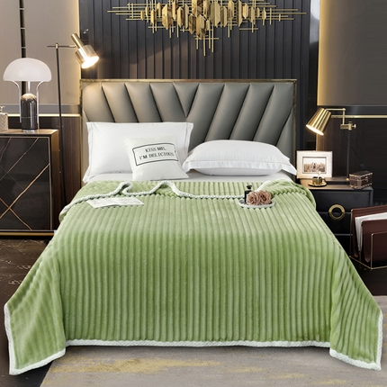 91家纺网 家纺一手货源 找家纺 （总）好艺佳毛毯 2025新款纯色兔兔绒大抽条包边贝贝绒毛毯床单盖毯加厚多用