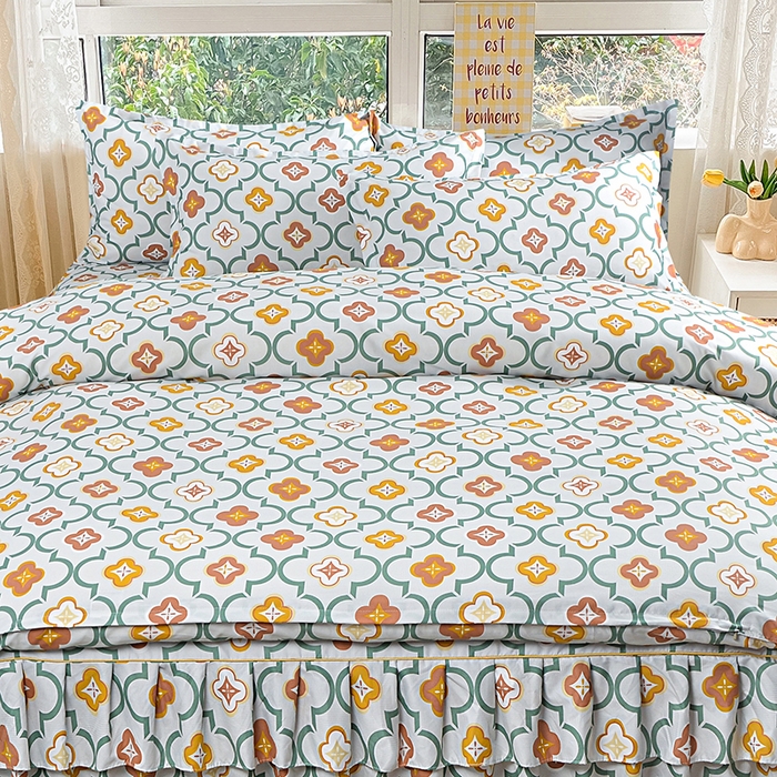 91家纺网 家纺一手货源 找家纺 小雨家纺 2026新款芦荟棉床裙四件套 初夏绿