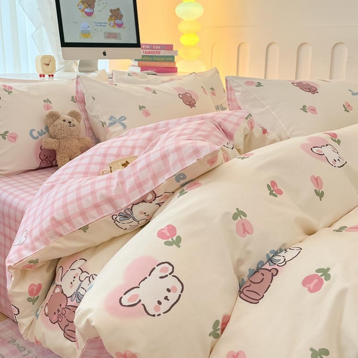 91家纺网 家纺一手货源 找家纺 晨希家居 2024新款全棉卡通活性印花四件套贝贝熊