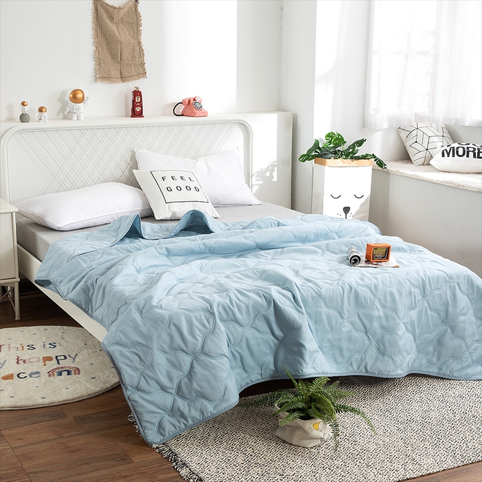 91家纺网 家纺一手货源 找家纺 2025新款亲肤芦荟棉夏被空调被夏凉被 蓝