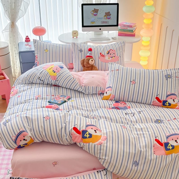 91家纺网 家纺一手货源 找家纺 晨希家居 2024新款全棉卡通活性印花四件套快乐狗