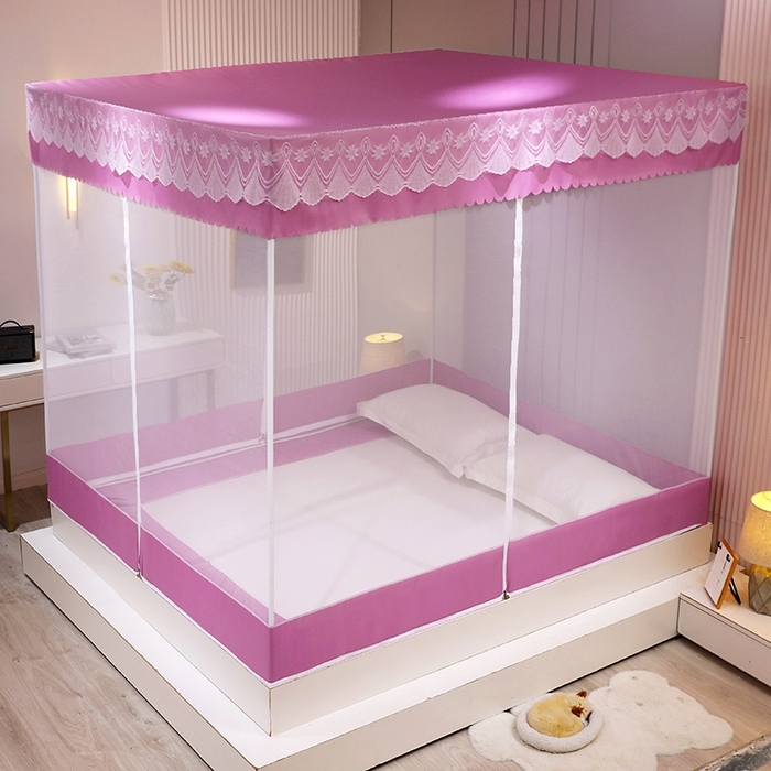 91家纺网 家纺一手货源 找家纺 2025新款坐床遮光布款防尘床帘式蚊帐 塞纳舞曲回底