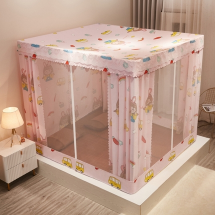 91家纺网 家纺一手货源 找家纺 2025新款坐床遮光布款防尘床帘式蚊帐 汽车女孩回底