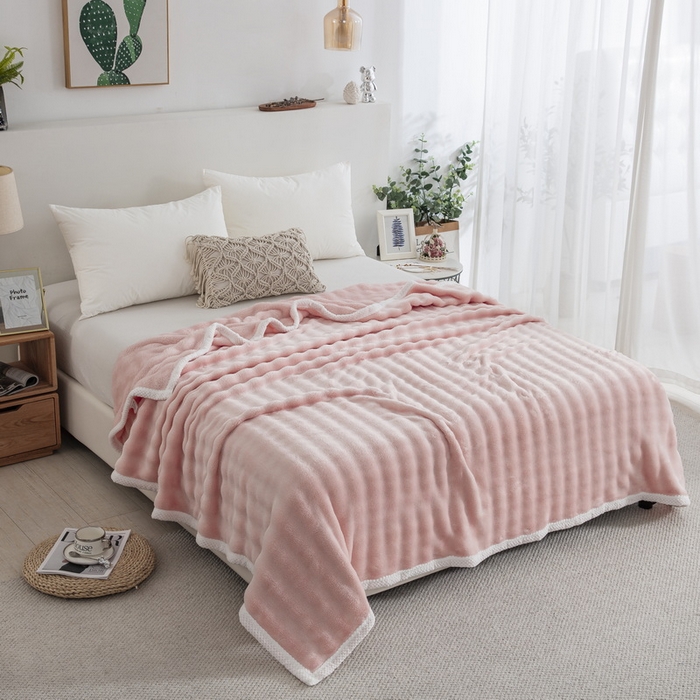 91家纺网 家纺一手货源 找家纺 卉晨家纺 2024新款牛奶绒兔毛绒空调毯午睡毯泡泡毛毯 少女粉