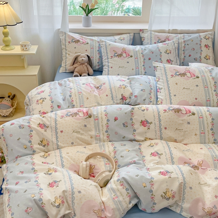 91家纺网 家纺一手货源 找家纺 呗旺鹿 2024新款全棉13372学生季三件套四件套 可妮兔的后花园