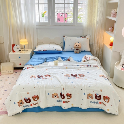 91家纺网 家纺一手货源 找家纺 （总）2025新款A类泡泡纱水洗棉夏被四件套