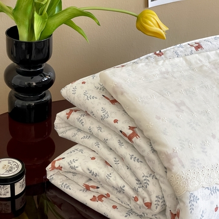 奈萝家纺 2024新款法式花边款针织夏被春秋被可机洗 小狐狸