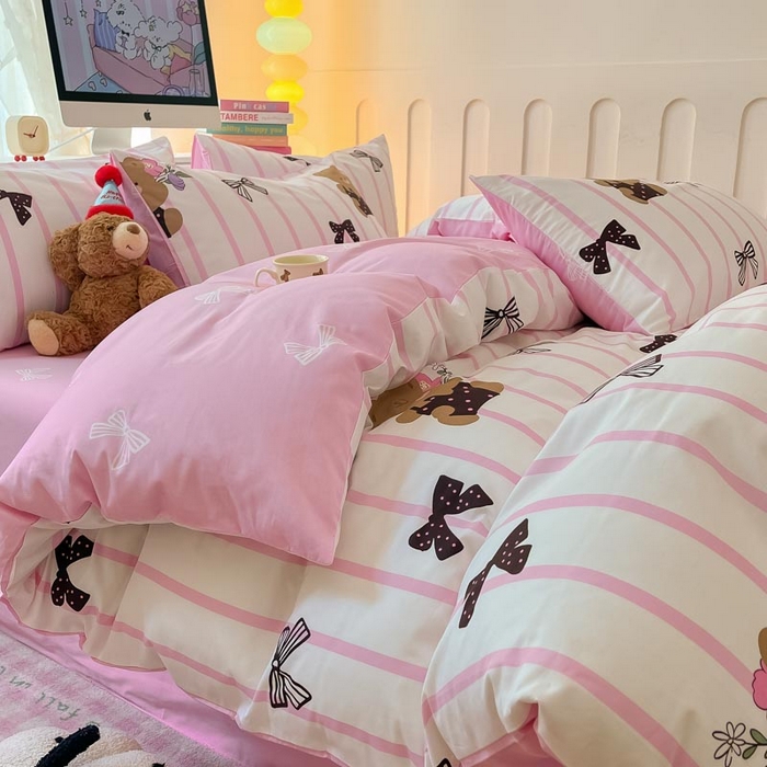 91家纺网 家纺一手货源 找家纺 晨希家居 2024新款全棉卡通活性印花四件套蝴蝶小熊