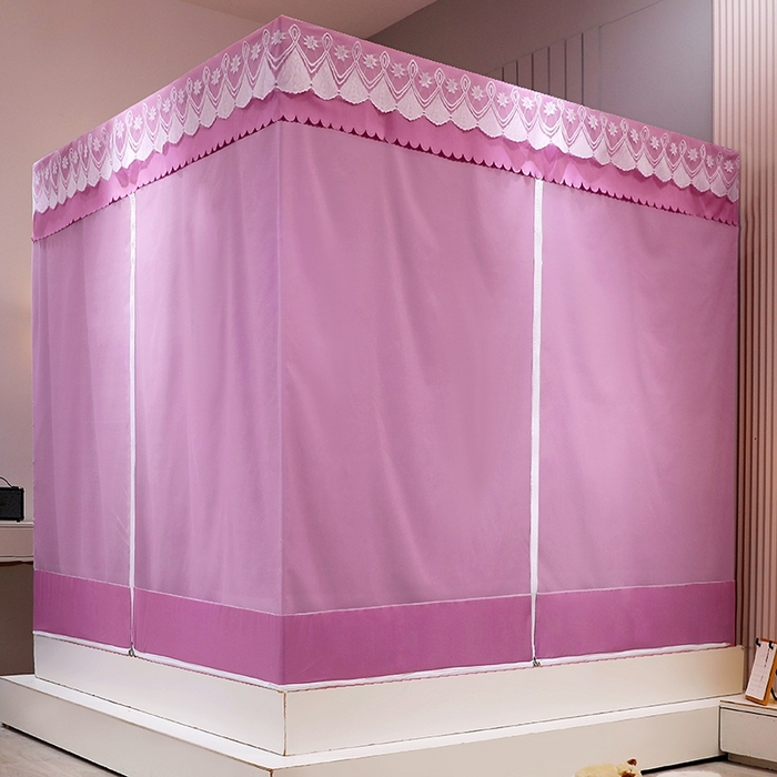 91家纺网 家纺一手货源 找家纺 2025新款坐床遮光布款防尘床帘式蚊帐 塞纳舞曲回底