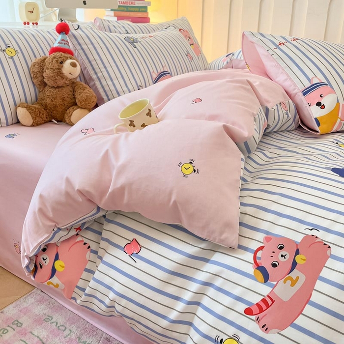 91家纺网 家纺一手货源 找家纺 晨希家居 2024新款全棉卡通活性印花四件套快乐狗