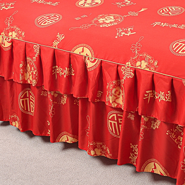 91家纺网 家纺一手货源 找家纺 小雨家纺 2026新款芦荟棉床裙四件套 福寿绵绵