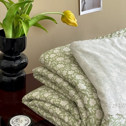 奈萝家纺 2024新款法式花边款针织夏被春秋被可机洗 清雅绿