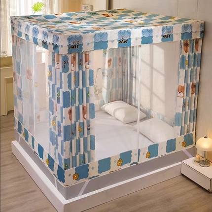 2025新款坐床遮光布款防尘床帘式蚊帐 可爱小熊全底