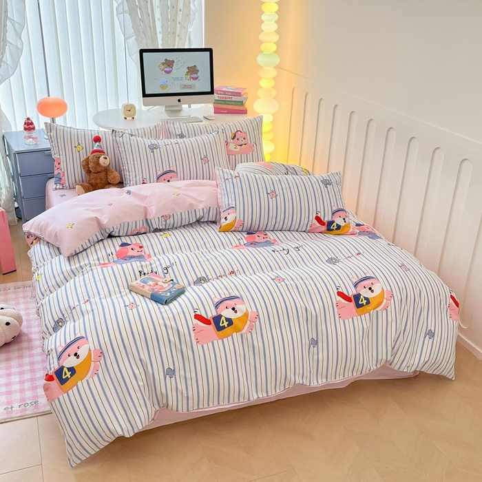 91家纺网 家纺一手货源 找家纺 晨希家居 2024新款全棉卡通活性印花四件套快乐狗