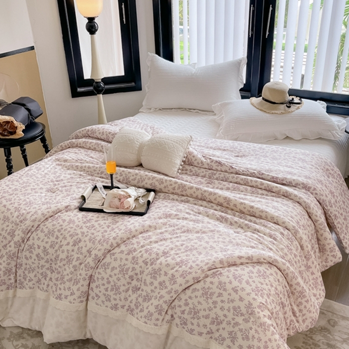 91家纺网 家纺一手货源 找家纺 奈萝家纺 2024新款法式花边款针织夏被春秋被可机洗 雅香