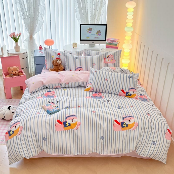 91家纺网 家纺一手货源 找家纺 晨希家居 2024新款全棉卡通活性印花四件套快乐狗