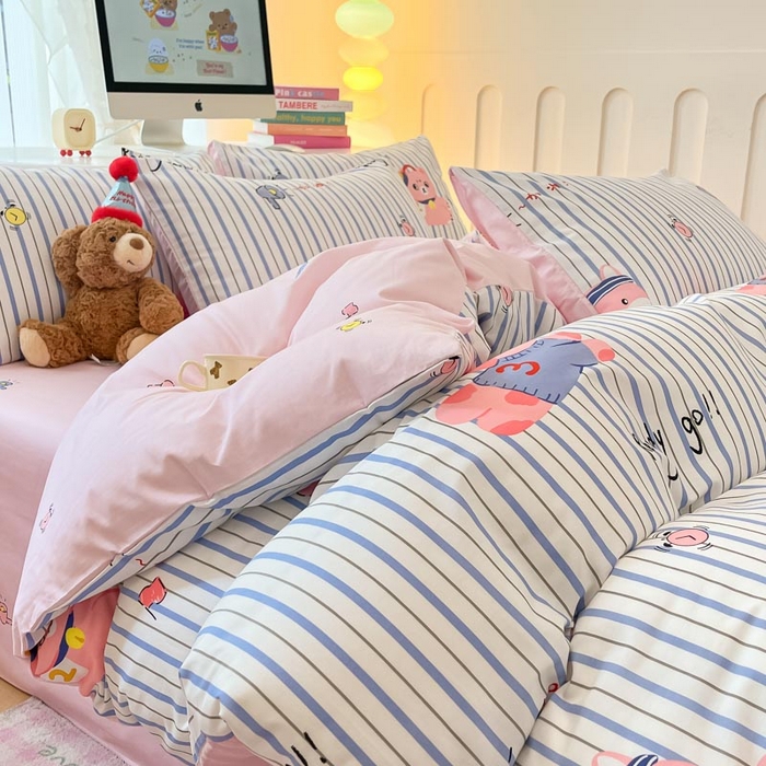 91家纺网 家纺一手货源 找家纺 晨希家居 2024新款全棉卡通活性印花四件套快乐狗