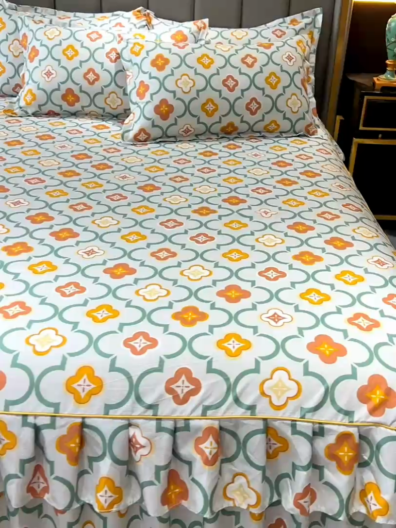 91家纺网 家纺一手货源 找家纺 小雨家纺 2026新款芦荟棉床裙三件套 初夏绿