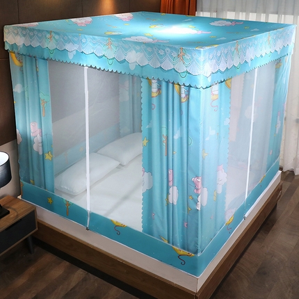 91家纺网 家纺一手货源 找家纺 2025新款坐床遮光布款防尘床帘式蚊帐 晚安回底