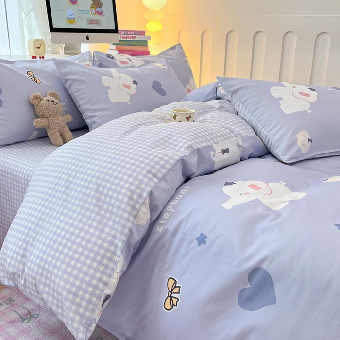 91家纺网 家纺一手货源 找家纺 晨希家居 2024新款全棉卡通活性印花四件套小象童话