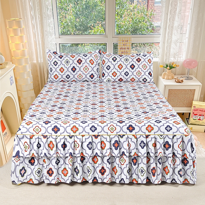 91家纺网 家纺一手货源 找家纺 小雨家纺 2026新款芦荟棉床裙三件套 初夏灰