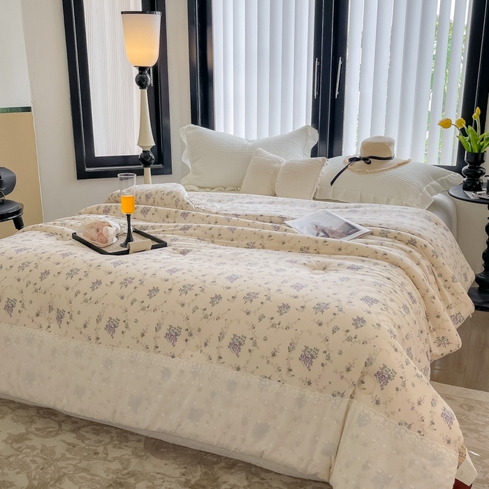 91家纺网 家纺一手货源 找家纺 奈萝家纺 2024新款法式花边款针织夏被春秋被可机洗 赛琳娜