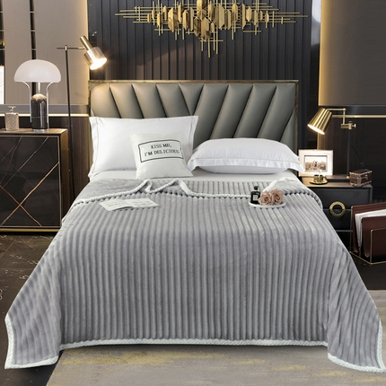 91家纺网 家纺一手货源 找家纺 （总）好艺佳毛毯 2025新款纯色兔兔绒大抽条包边贝贝绒毛毯床单盖毯加厚多用