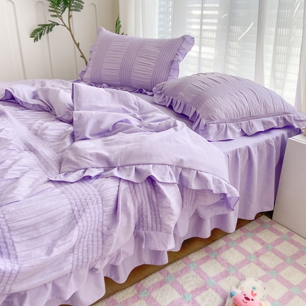 91家纺网 家纺一手货源 找家纺 2025新款云柔泡泡棉泡泡纱夏被四件套 海棠依旧