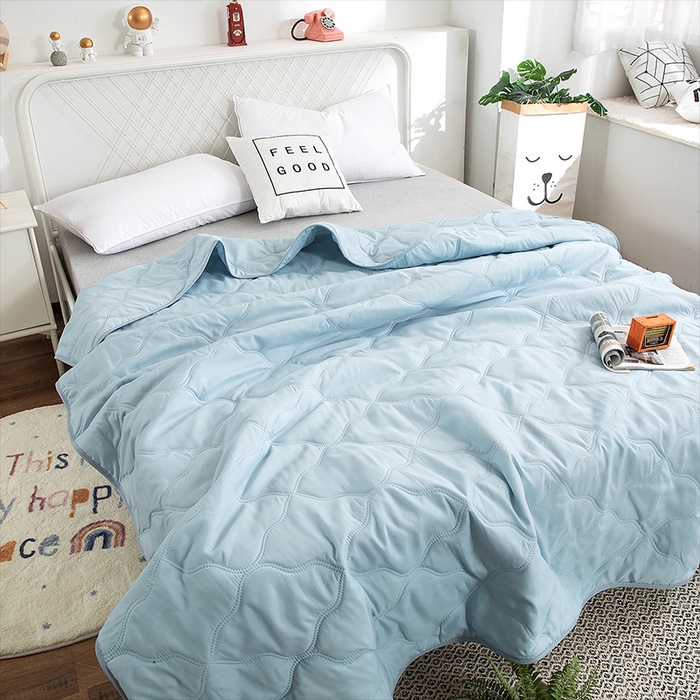 91家纺网 家纺一手货源 找家纺 2025新款亲肤芦荟棉夏被空调被夏凉被 蓝