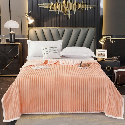 91家纺网 家纺一手货源 找家纺 （总）好艺佳毛毯 2025新款纯色兔兔绒大抽条包边贝贝绒毛毯床单盖毯加厚多用