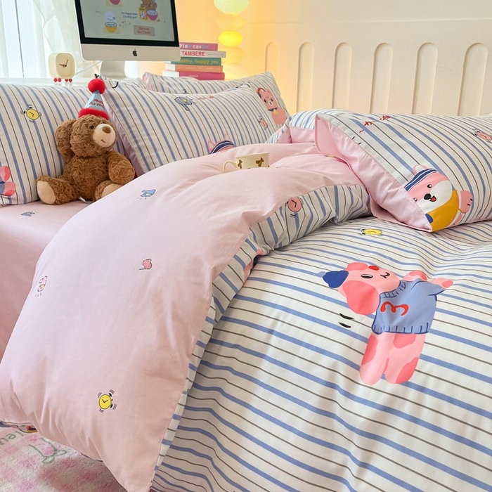 91家纺网 家纺一手货源 找家纺 晨希家居 2024新款全棉卡通活性印花四件套快乐狗