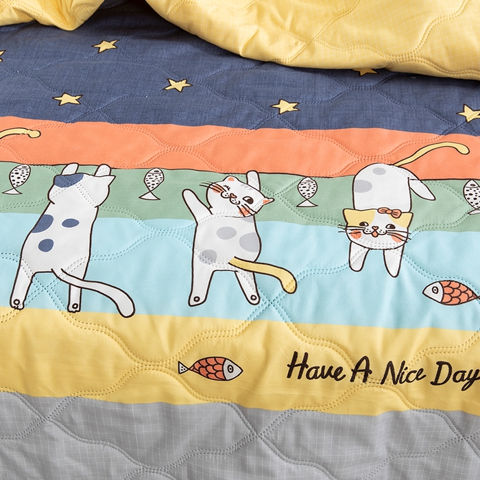 91家纺网 家纺一手货源 找家纺 2025新款亲肤芦荟棉夏被空调被夏凉被 喵星人