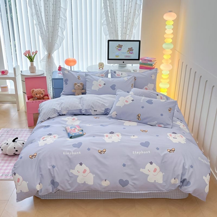 91家纺网 家纺一手货源 找家纺 晨希家居 2024新款全棉卡通活性印花四件套小象童话