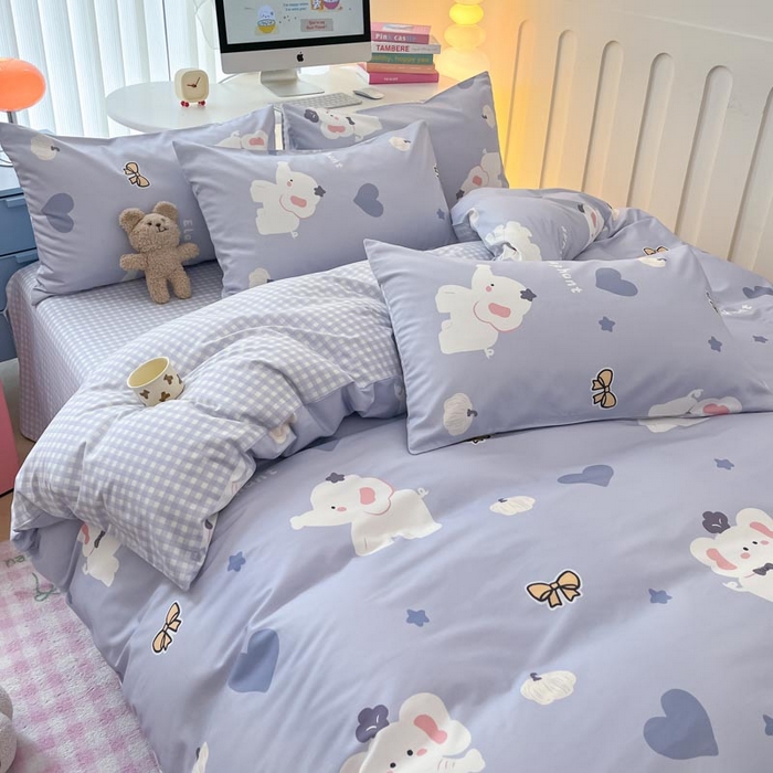 91家纺网 家纺一手货源 找家纺 晨希家居 2024新款全棉卡通活性印花四件套小象童话