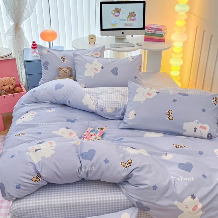 91家纺网 家纺一手货源 找家纺 晨希家居 2024新款全棉卡通活性印花四件套小象童话