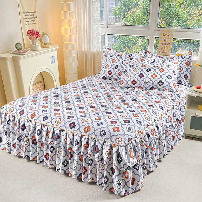 91家纺网 家纺一手货源 找家纺 小雨家纺 2026新款芦荟棉床裙三件套 初夏灰