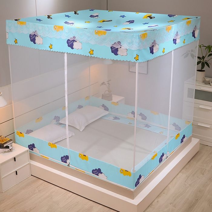 91家纺网 家纺一手货源 找家纺 2025新款坐床遮光布款防尘床帘式蚊帐 星光恐龙回底