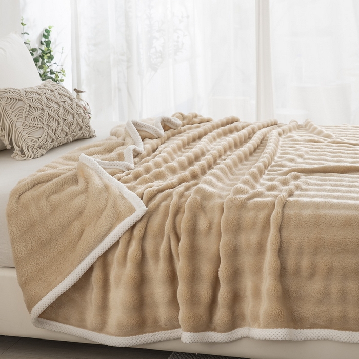 91家纺网 家纺一手货源 找家纺 卉晨家纺 2024新款牛奶绒兔毛绒空调毯午睡毯泡泡毛毯 莱卡驼