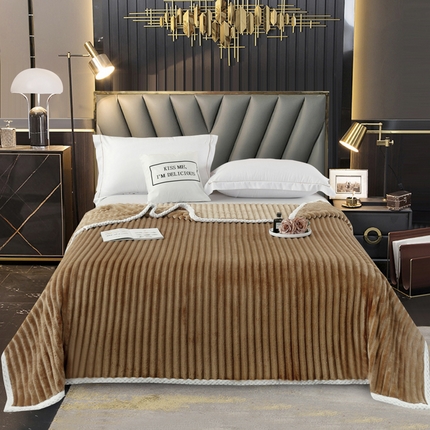 91家纺网 家纺一手货源 找家纺 （总）好艺佳毛毯 2025新款纯色兔兔绒大抽条包边贝贝绒毛毯床单盖毯加厚多用