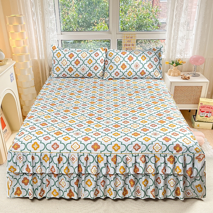 91家纺网 家纺一手货源 找家纺 小雨家纺 2026新款芦荟棉床裙四件套 初夏绿