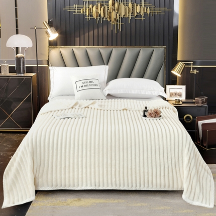 91家纺网 家纺一手货源 找家纺 （总）好艺佳毛毯 2025新款纯色兔兔绒大抽条包边贝贝绒毛毯床单盖毯加厚多用