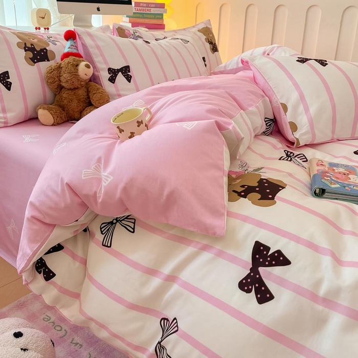 91家纺网 家纺一手货源 找家纺 晨希家居 2024新款全棉卡通活性印花四件套蝴蝶小熊