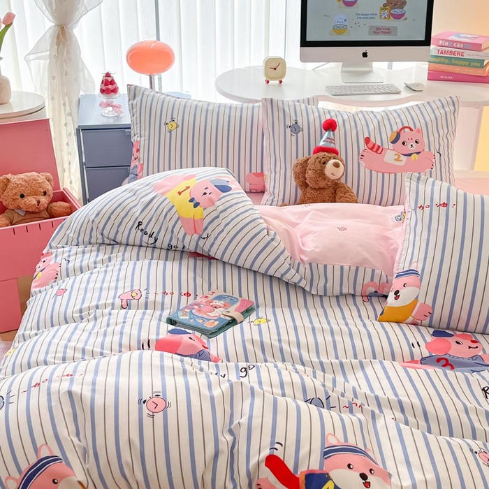 91家纺网 家纺一手货源 找家纺 晨希家居 2024新款全棉卡通活性印花四件套快乐狗