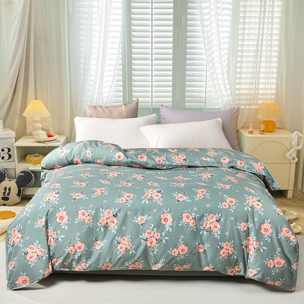 小雨家纺 2026新款芦荟棉单被套 春暖花开深绿