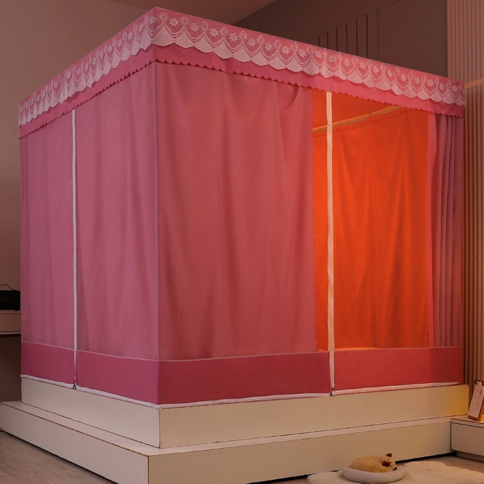 91家纺网 家纺一手货源 找家纺 2025新款坐床遮光布款防尘床帘式蚊帐 塞纳舞曲回底