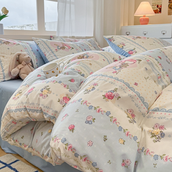 91家纺网 家纺一手货源 找家纺 呗旺鹿 2024新款全棉13372学生季三件套四件套 可妮兔的后花园