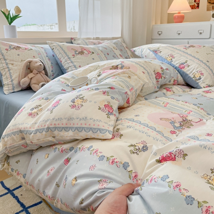 91家纺网 家纺一手货源 找家纺 呗旺鹿 2024新款全棉13372学生季三件套四件套 可妮兔的后花园